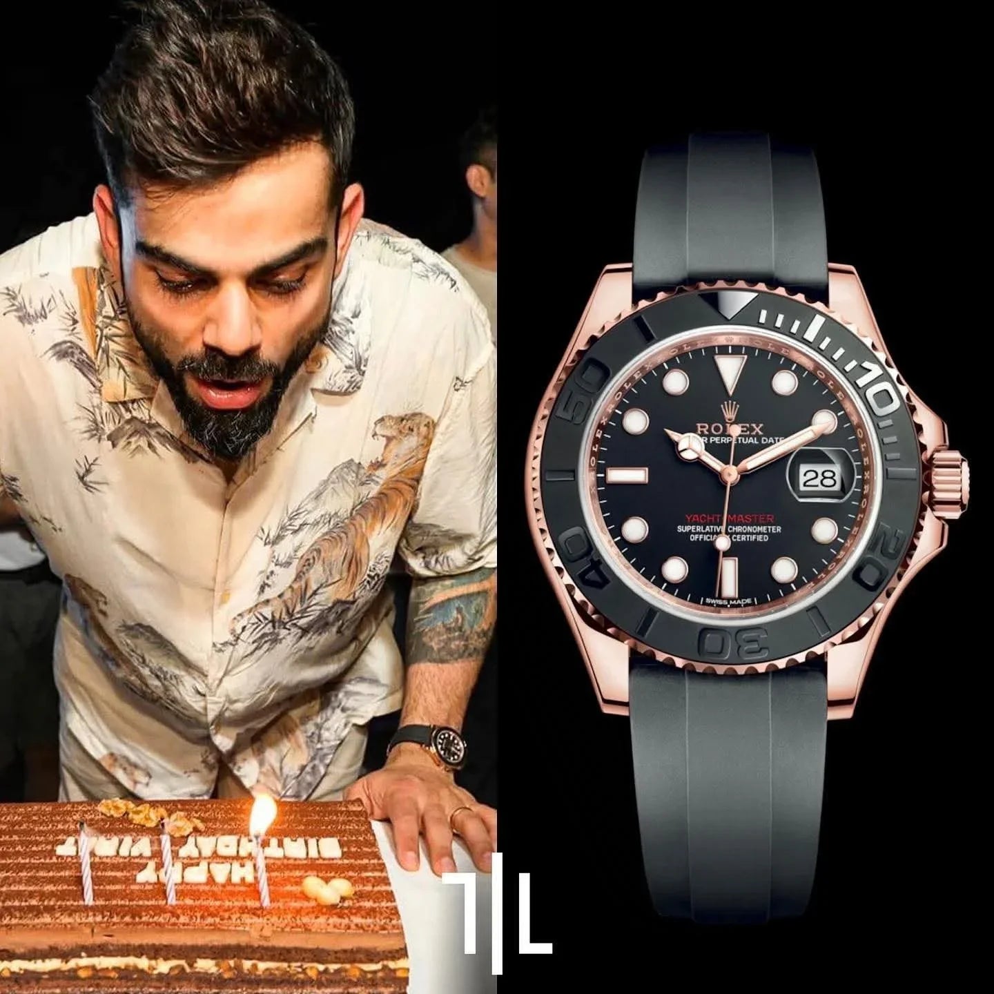 Rolex Yacht master Silicon band Rose gold black Virat kholi watch