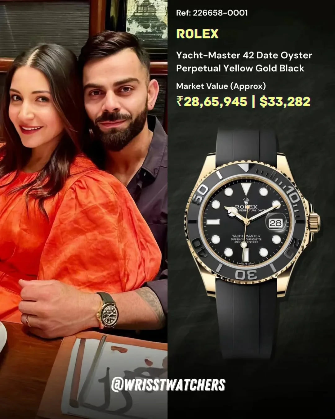 Rolex Yacht master Silicon band gold black Virat kholi watch