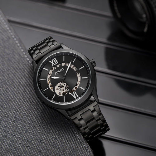 Fossil Buffer Rim Black Metal Automatic watch