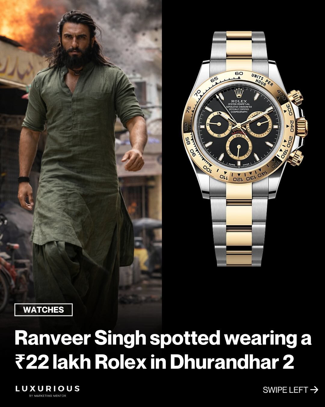 Rolex Cosmograph Daytona Yellow Gold – PREMIUM AUTOMATIC (DHURANDAR 2-RANVEER SINGH) NEWLY LAUNCHED