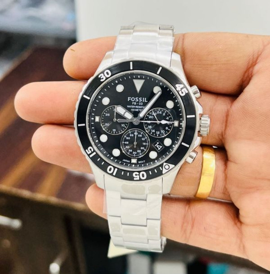 Fossil Fb 03 Silver Black Metal Watch