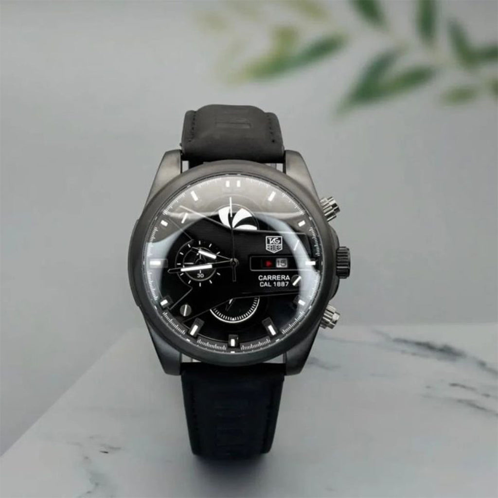 Tagheuer Cr7 New Leather Black Belt Black Dial