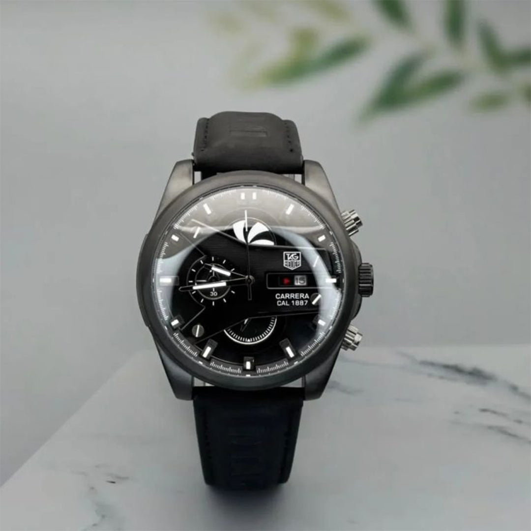 Tagheuer Cr7 New Leather Black Belt Black Dial