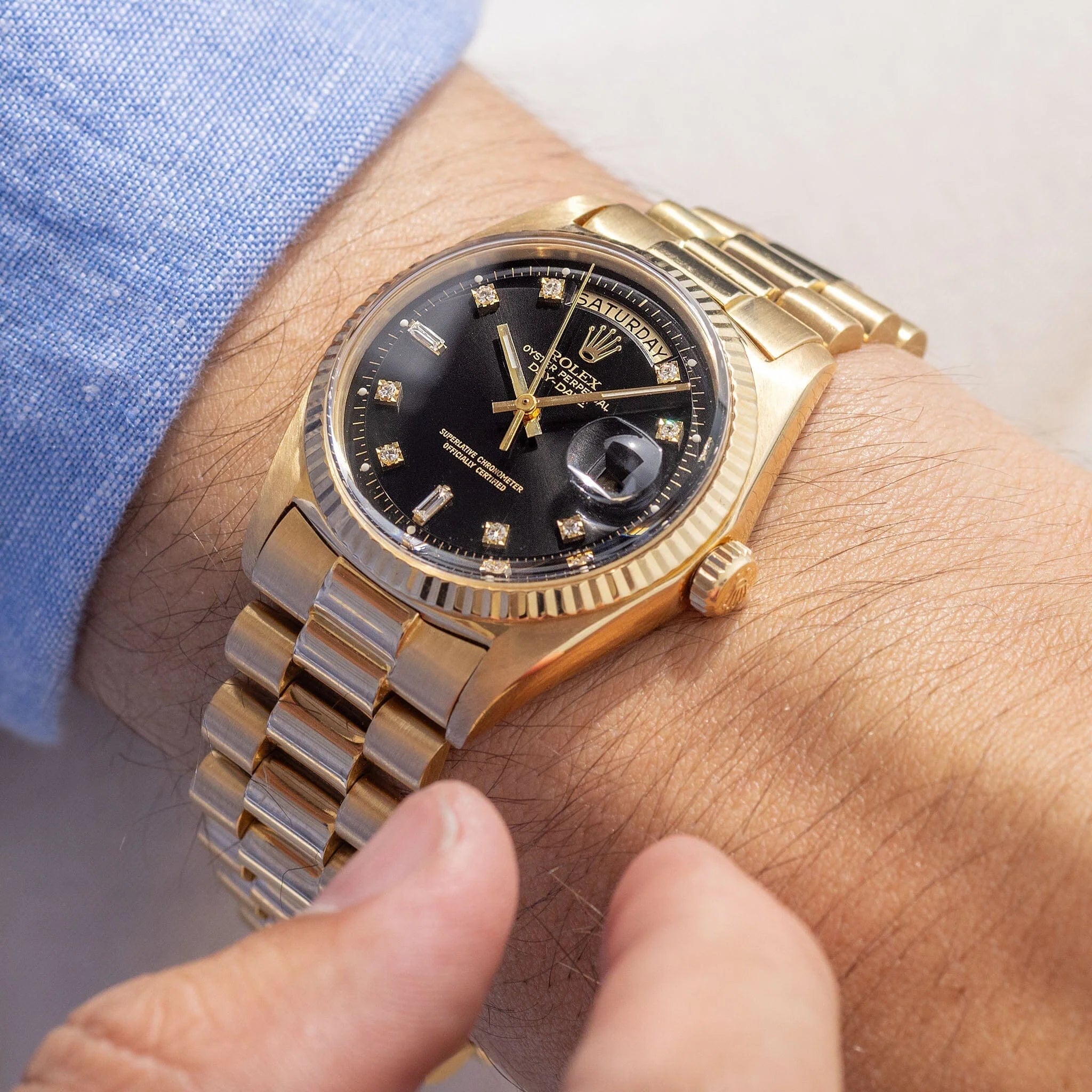 ROLEX DAYDATE GOLD BLACK DAIMOND VIRAT KOHLI EDITION