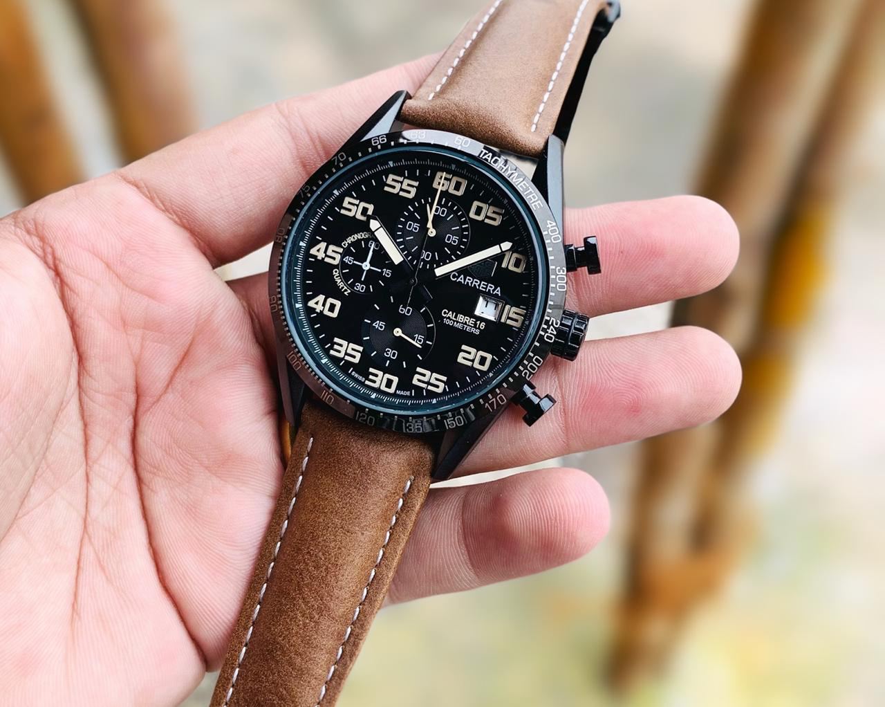 Tagheuer Grand Carrera Brown leather watch